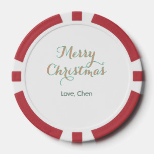 merry christmas red green name love stylish modern poker chips