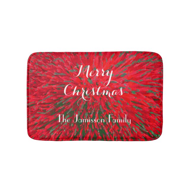 Merry Christmas Red Green Personalised Plush Bath Mat (Front)