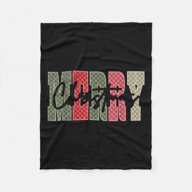 Merry Christmas Red Green Plaid Chequered Xmas Gir Fleece Blanket (Front)