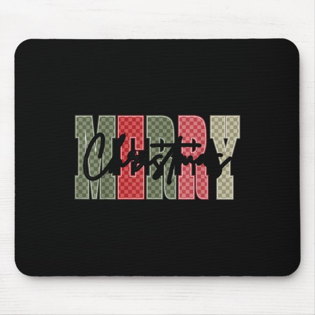 Merry Christmas Red Green Plaid Chequered Xmas Gir Mouse Pad (Front)