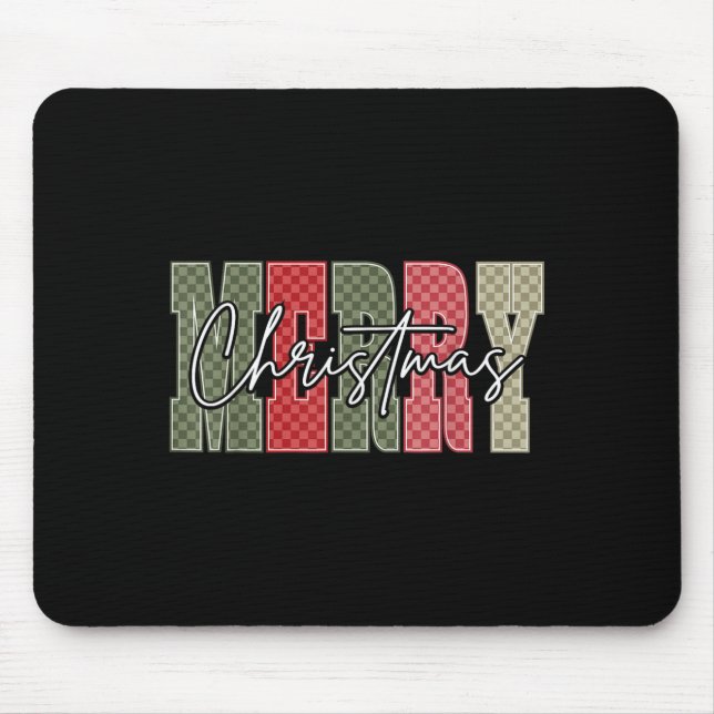 Merry Christmas Red Green Plaid Chequered Xmas Gir Mouse Pad (Front)
