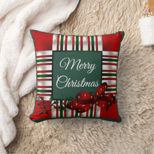 Merry Christmas Red Green Plaid Cushion