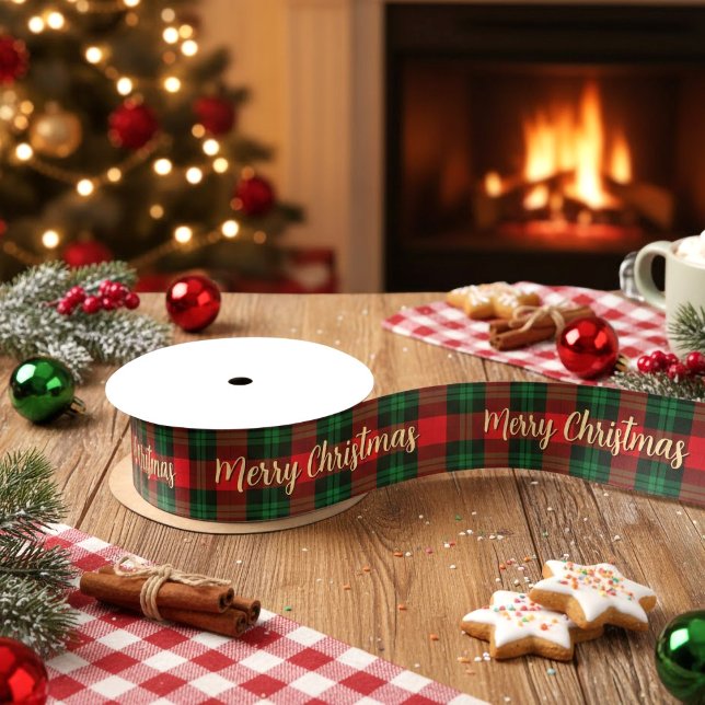 Merry Christmas Red Green Plaid Tartan Gift Satin Ribbon (Merry Christmas Red Green Plaid Tartan Gift Satin Ribbon)