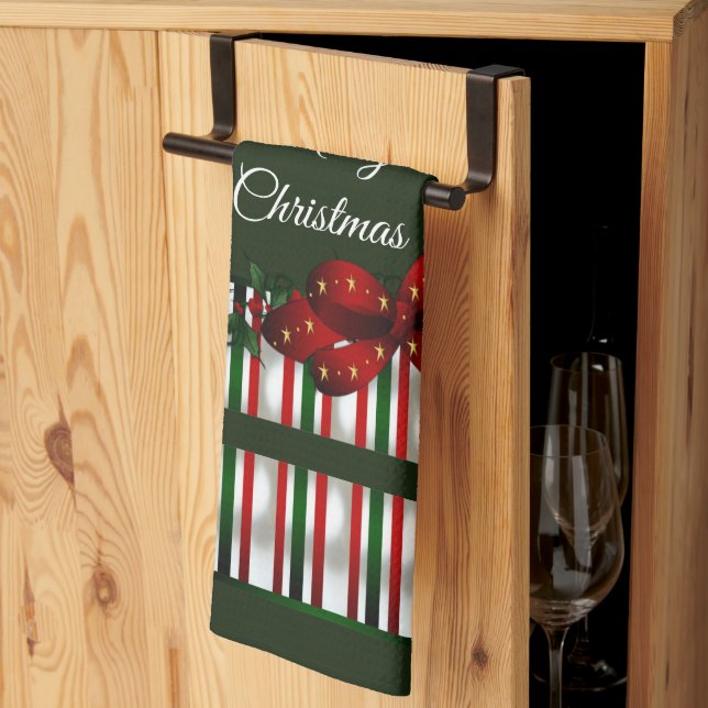 Merry Christmas Red Green Plaid Tea Towel (Thirds Fold)