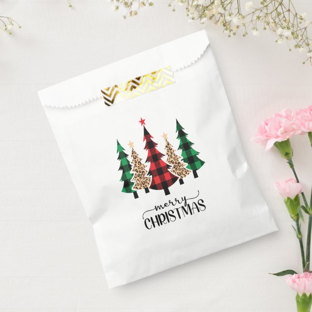 Merry Christmas Red Green Plaid Trees Favour Bag (Sealed)