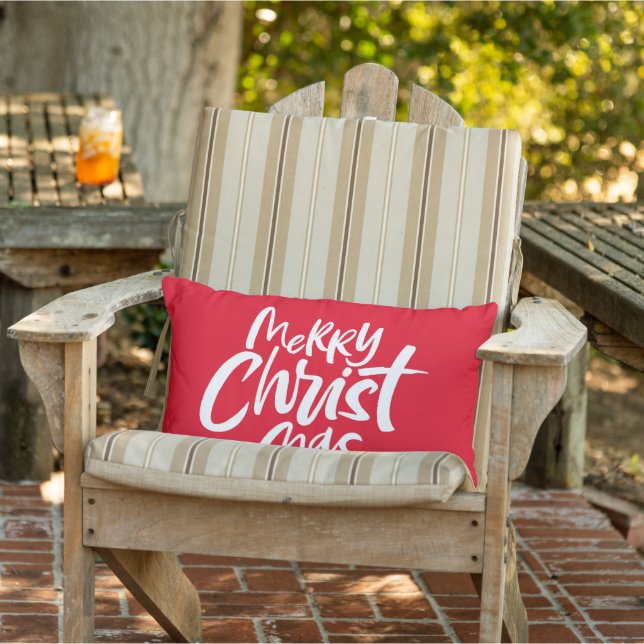 Merry Christmas Red Green Religious Lettering Lumbar Cushion (Chair)