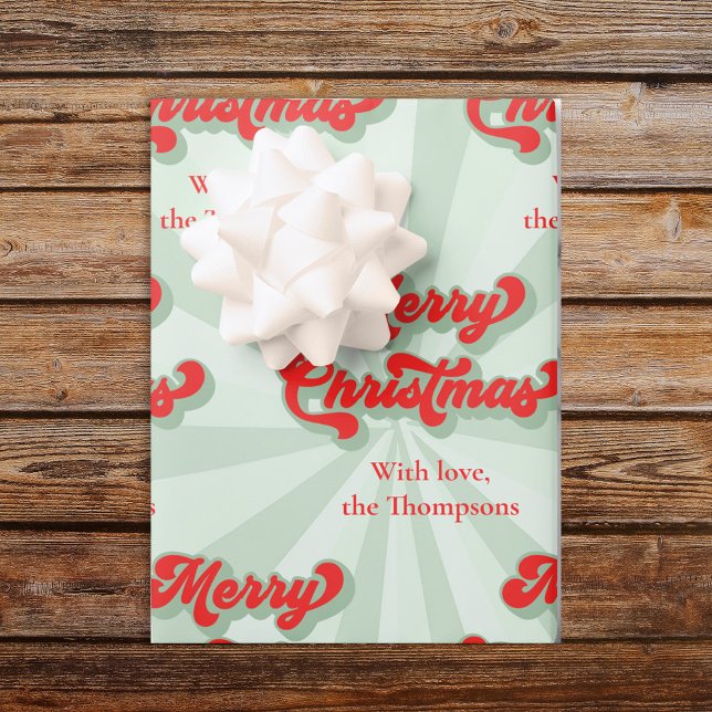 Merry Christmas Red Green Retro Custom Wrapping Paper (Merry Christmas Bold retro style typography )