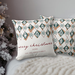 Merry Christmas Red Green Script Typography  Cushion