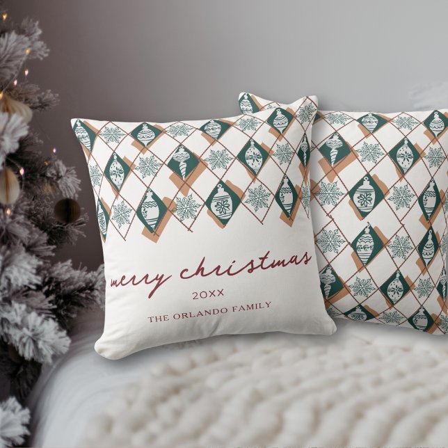 Merry Christmas Red Green Script Typography  Cushion (Creator Uploaded)