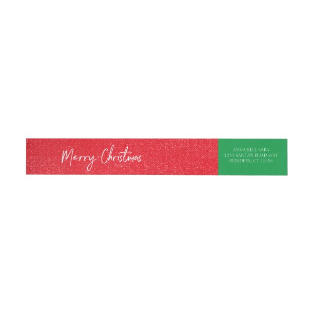 Merry Christmas Red & Green Snow Custom Address Wrap Around Label (Individual)