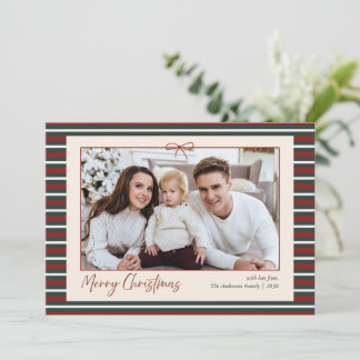 Merry Christmas Red & Green Striped 1 Photo Holiday Card