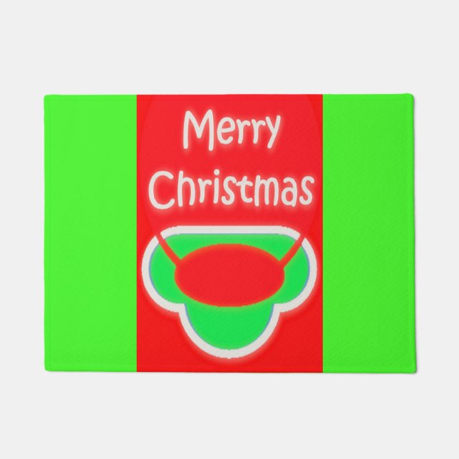 MERRY CHRISTMAS RED GREEN TEXTED GIFT IDEA DOORMAT (Front)