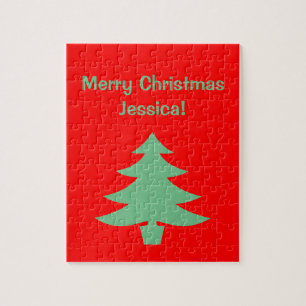Merry Christmas Red Green Tree 4Jessica Jigsaw Puzzle