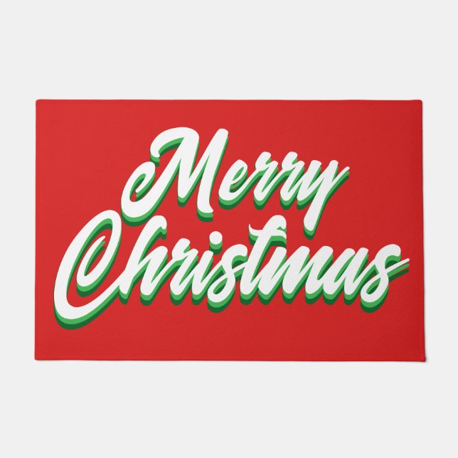 Merry Christmas Red Green Typography Script Doormat (Front)