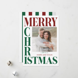 Merry Christmas Red Green Typography Square Photo Holiday Card