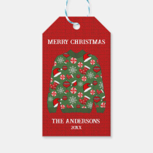 Merry Christmas Red Green Ugly Sweater Gift Tags