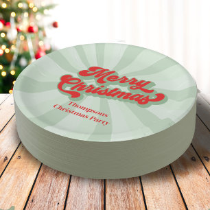Merry Christmas Red Green Whimsical Typography Paper Plate