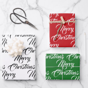Merry Christmas red green white elegant script  Wrapping Paper Sheet