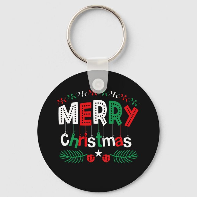 Merry Christmas Red Green White Key Ring (Front)