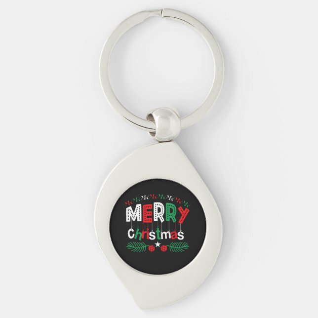 Merry Christmas Red Green White Key Ring (Front)