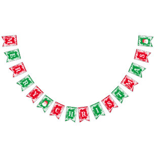 Merry Christmas Red Green White Patterned Bunting