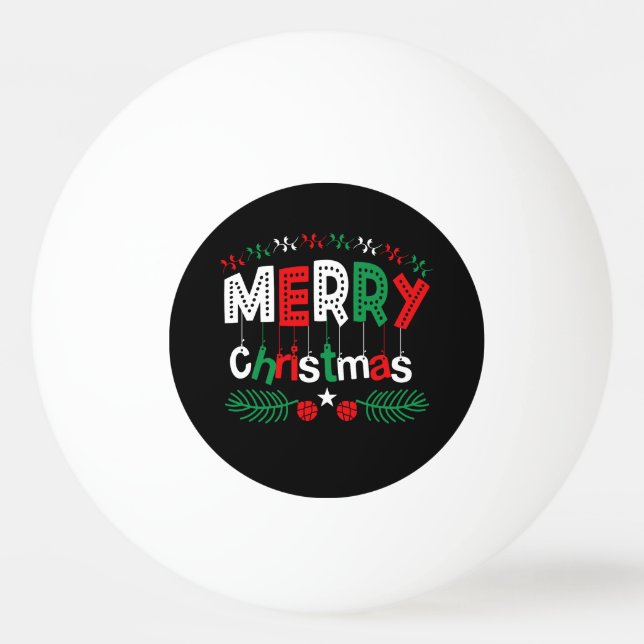 Merry Christmas Red Green White Ping Pong Ball (Front)