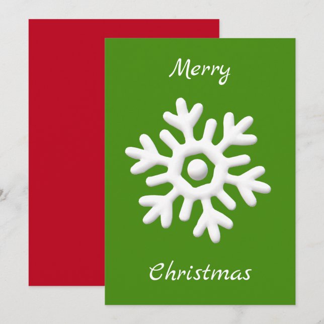 Merry Christmas red green white snowflake Holiday Card (Front/Back)