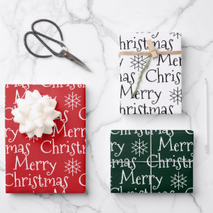 Merry Christmas red green white snowflakes cute Wrapping Paper Sheet