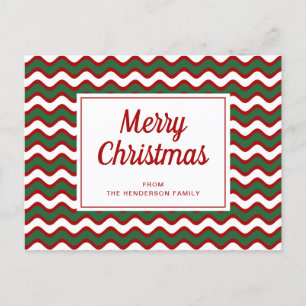 Merry Christmas Red Green White Stripes Waves Postcard