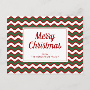 Merry Christmas Red Green White Stripes Waves Postcard