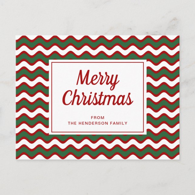 Merry Christmas Red Green White Stripes Waves Postcard (Front)
