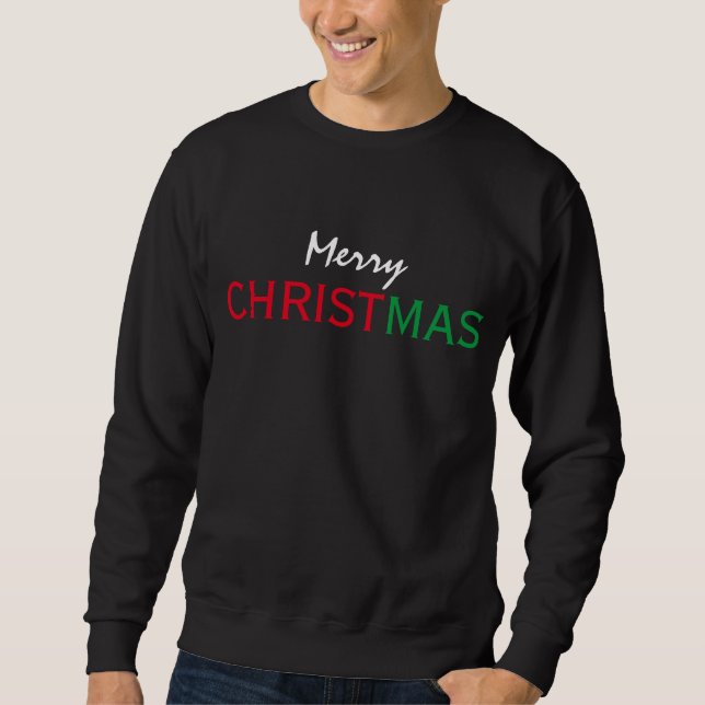 MERRY CHRISTMAS RED GREEN WHITE TYPOGRAPHY SWEATSHIRT (Front)