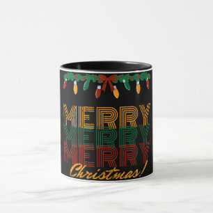 Merry Christmas red green yellow typography Mug