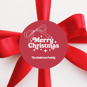 Merry Christmas red hand-drawn bow retro Classic Round Sticker