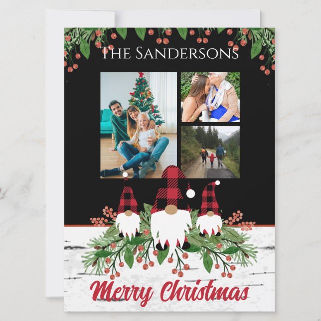 Merry Christmas Red Hat Buffalo Plaid Gnomes Black (Front)