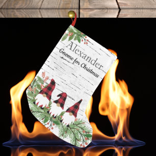 Merry  Christmas Red Hat Buffaloe Plaid Gnomes  Sm Small Christmas Stocking