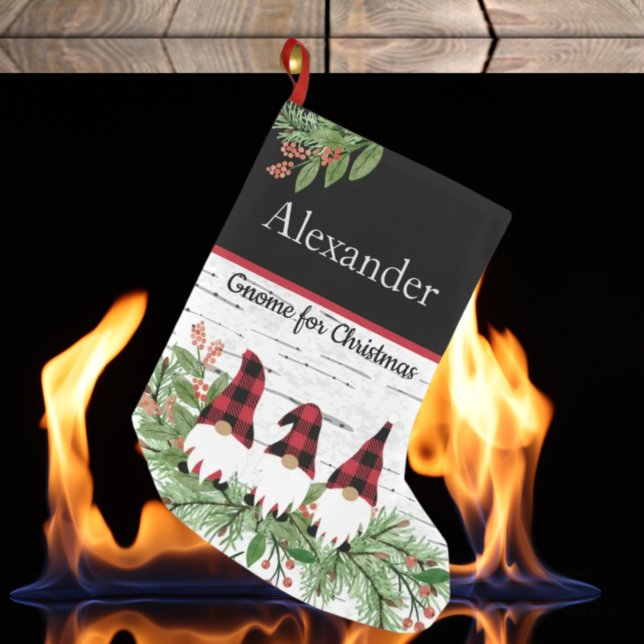 Merry Christmas Red Hat Plaid Gnome Small Christmas Stocking (Creator Uploaded)