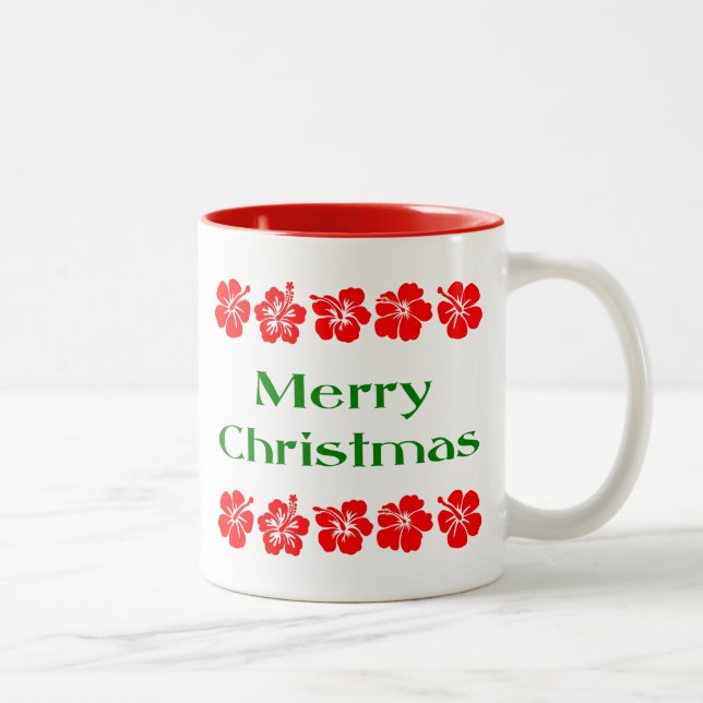 Merry Christmas Red Hibiscus Hawaiian Mug (Right)
