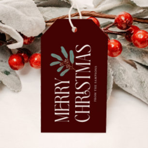 Merry Christmas Red Holiday Botanical Gift Tags