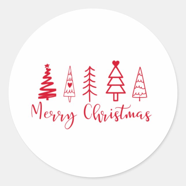 Merry Christmas Red Holiday Classic Round Sticker (Front)