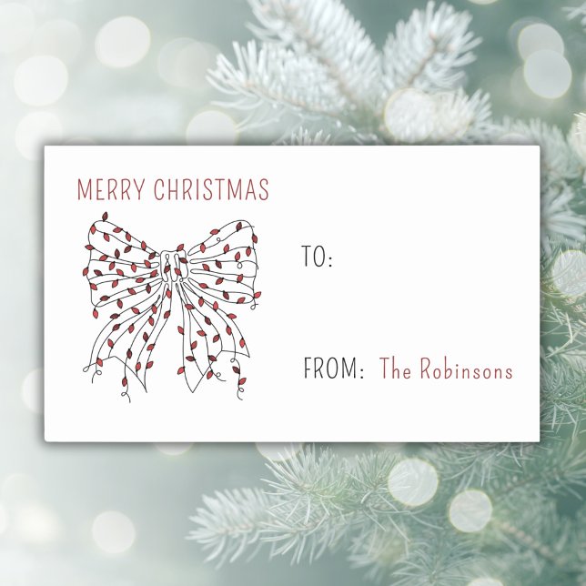 Merry Christmas Red Light String Bow Minimal Rectangular Sticker (Creator Uploaded)