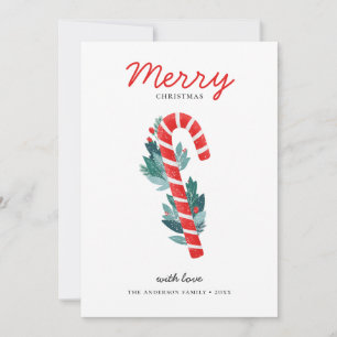 Merry Christmas. Red lollipop candy & blue floral Holiday Card