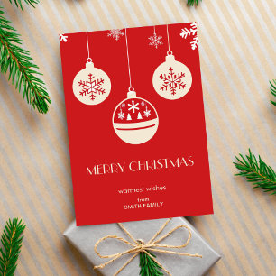 Merry Christmas red midcentury baubles simple Holiday Card