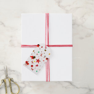 Merry Christmas red mixed ornaments with text Gift Tags