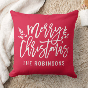 Merry Christmas Red Modern Custom Family Cushion