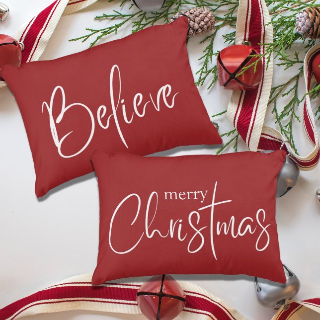 Merry Christmas Red Modern Holiday Decorative Cushion (Creator Uploaded)