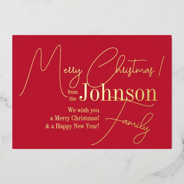 Merry Christmas Red Modern Real Gold Foil Holiday Card (Front)