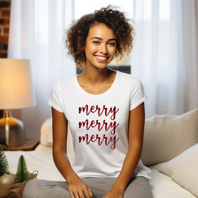 Merry Christmas Red Modern Script Cute Women's T-Shirt (Merry Christmas Red Modern Script Cute Women's T-Shirt)