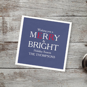 Merry Christmas Red Navy Blue Simple MInimalist Napkin