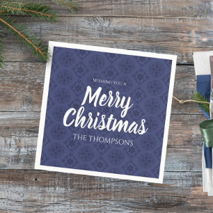 Merry Christmas Red Navy Blue Simple Snowflake  Napkin